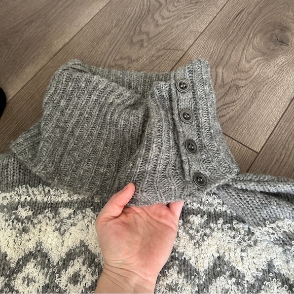 Free People Fair Isle Cowl Neck Chunky Wool Blend Gray Oversized Sweater Small - Picture 7 of 15